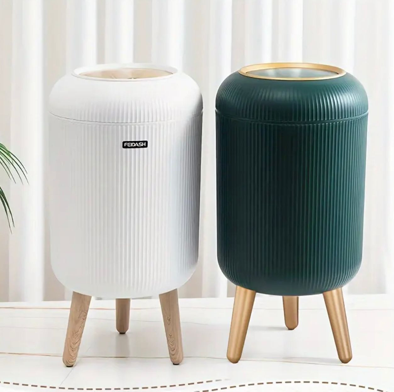 Paquet de 2 poubelles modernes avec couvercle Push-to-Close - Poubelle cylindrique peu encombrante, robuste vert foncé/sarcelle