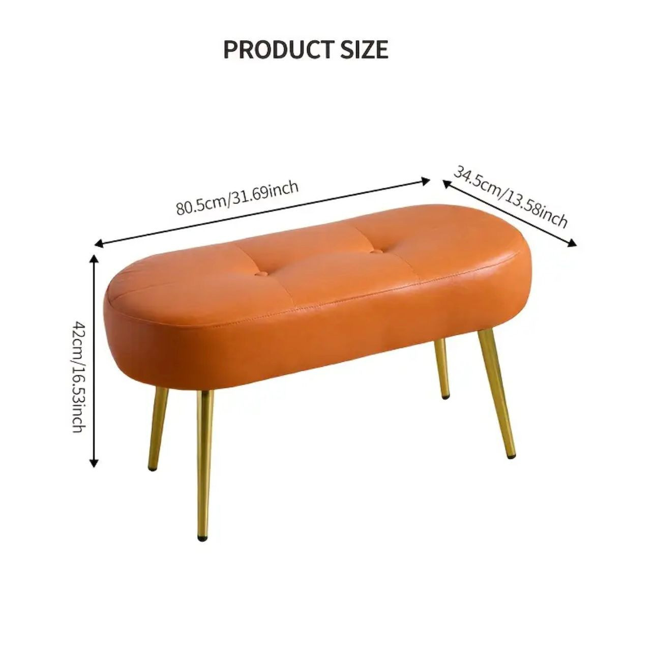 Ottoman moderne en similicuir orange avec pieds dorés - Image 4