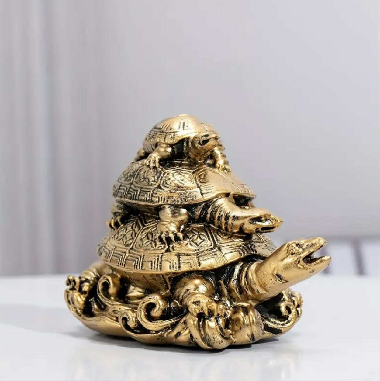 1 tortue Feng Shui en résine dorée à trois générations, décoration pour la longévité et la protection - Image 4