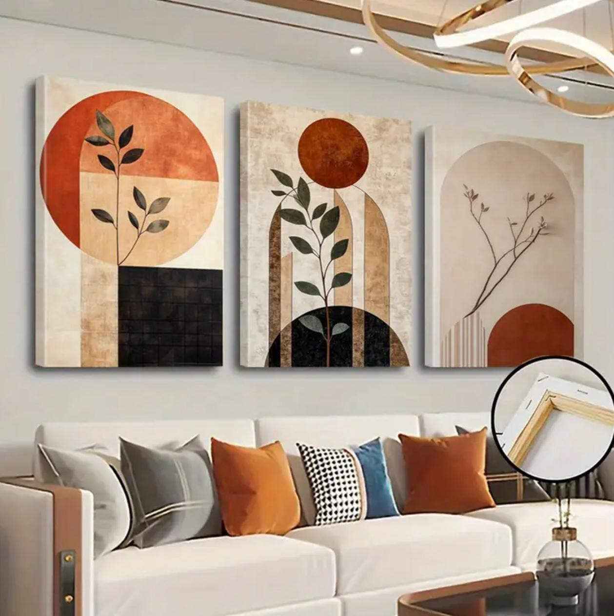 Ensemble d'art mural sur toile de paysage abstrait - 3pcs imprimé botanique minimaliste moderne encadré - Image 1