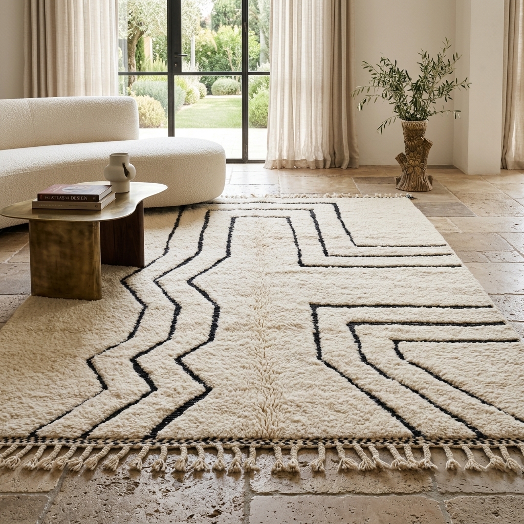 Tapis Berbère Noir & Ivoire Graphique