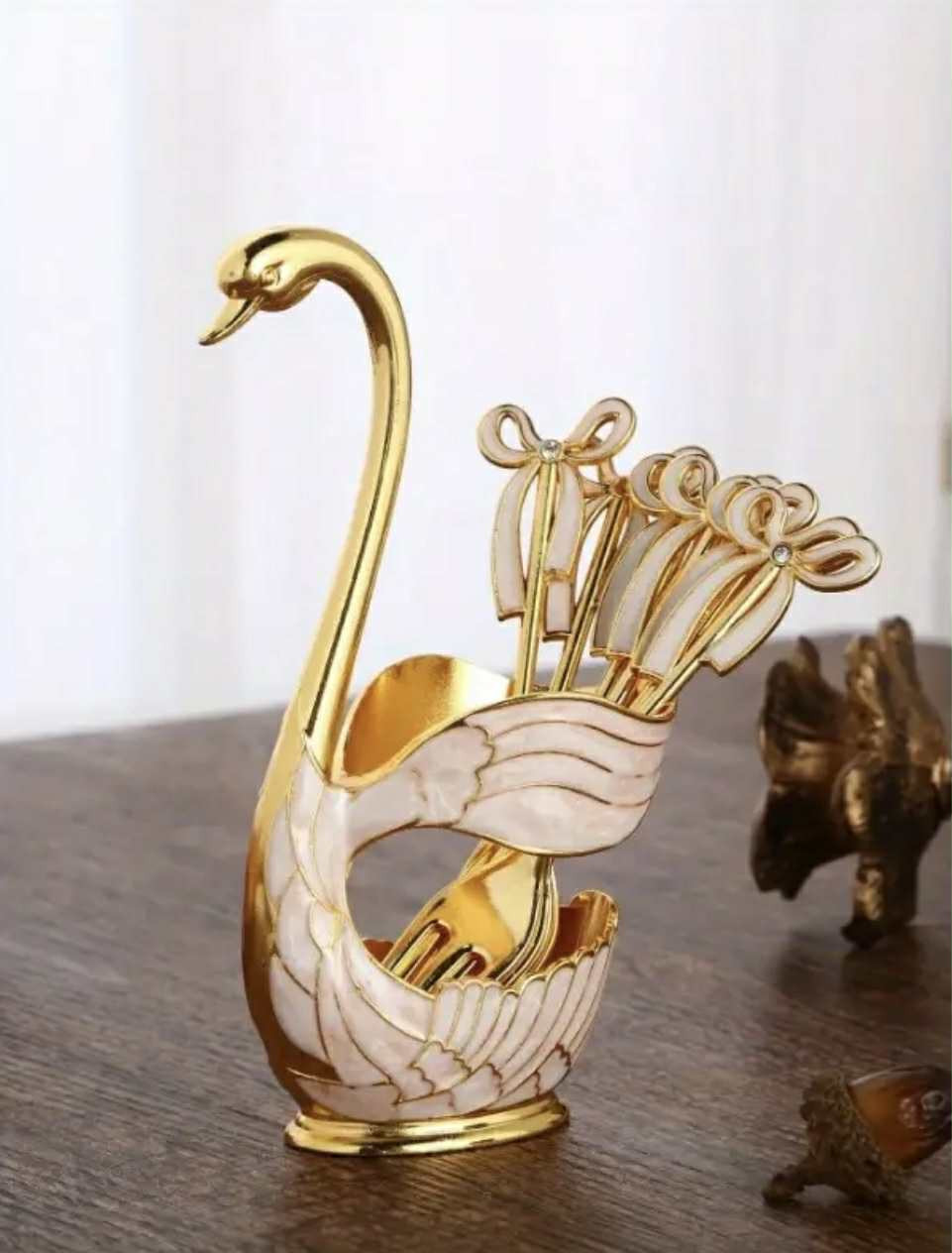 Ensemble de 6 cuillères à nœud et 1 support en forme de cygne  ustensiles de cuisine modernes