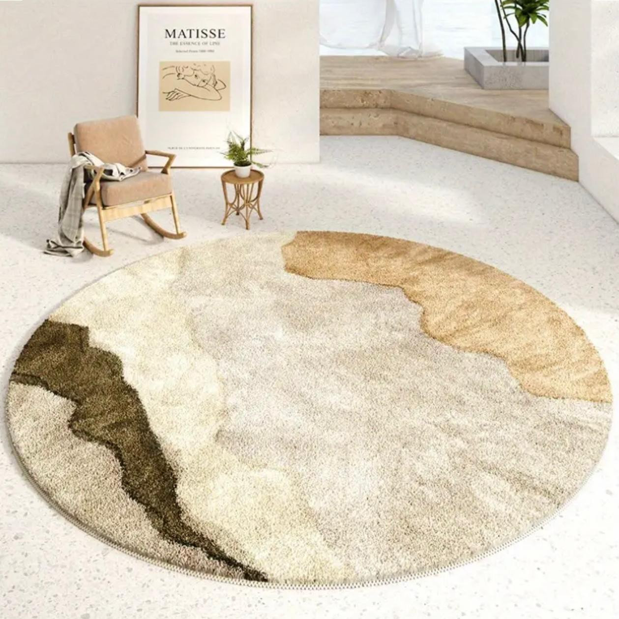Velours 850g/m², tapis rond - Tapis en peluche à poils hauts de style éclaboussures d'encre abstraite - Image 1