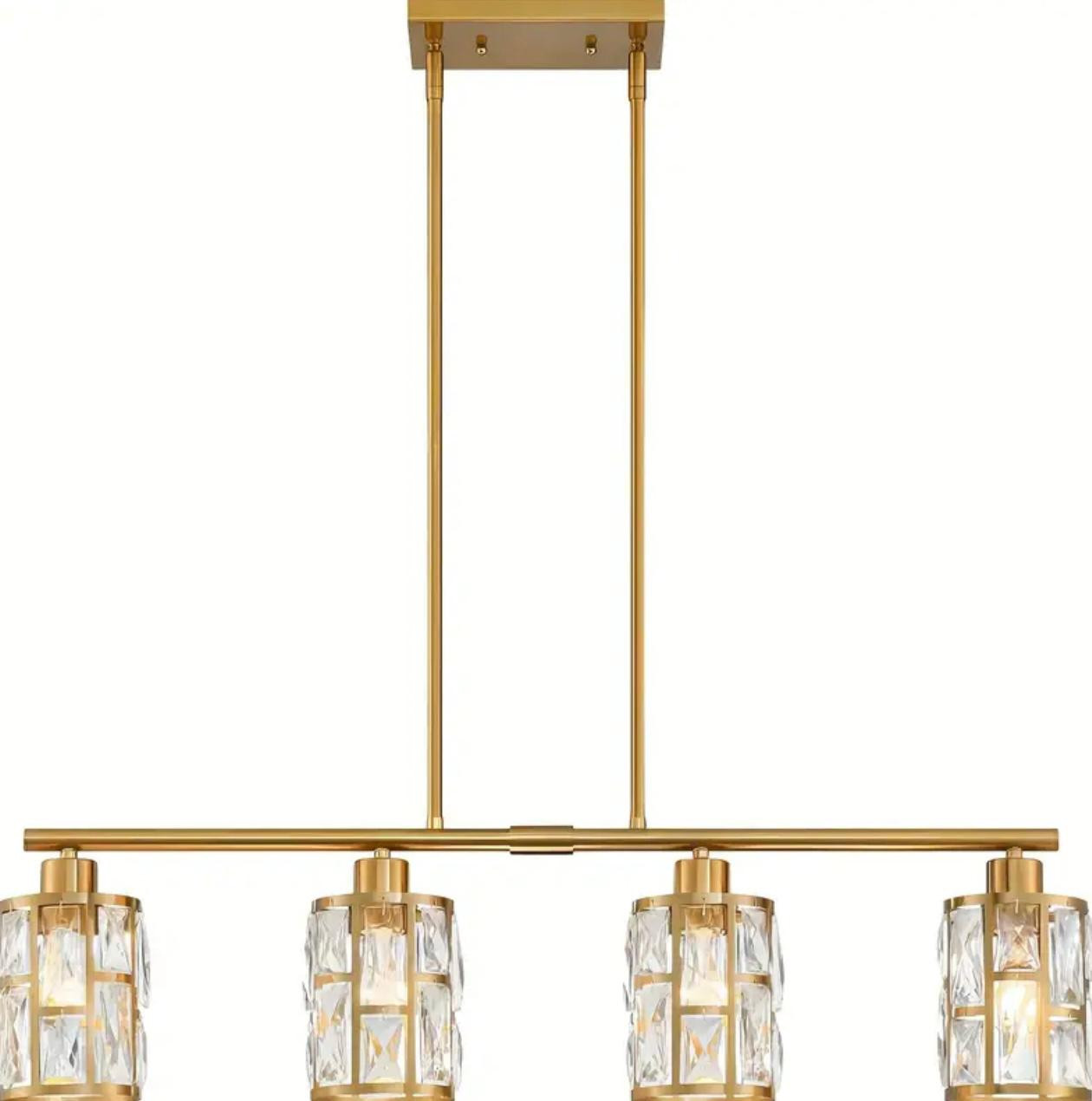 Lustre en cristal de ferme moderne, double plafond et suspension pendante dorée avec éclairage semi-encastré - Image 2