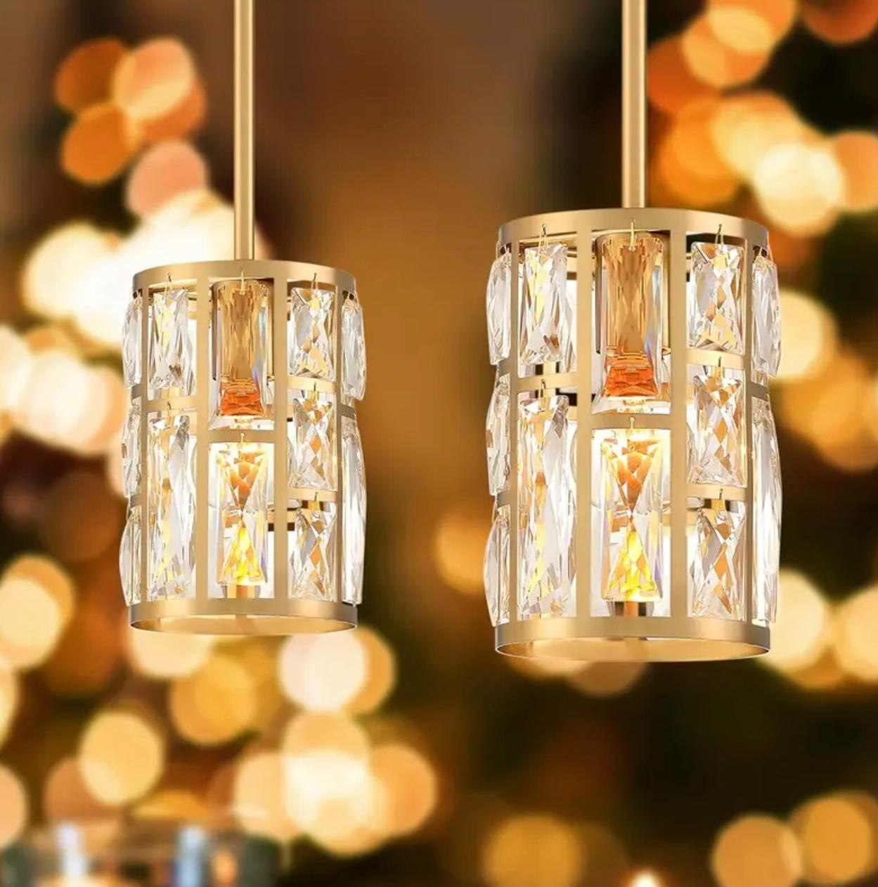 Lustre en cristal de ferme moderne, double plafond et suspension pendante dorée avec éclairage semi-encastré
