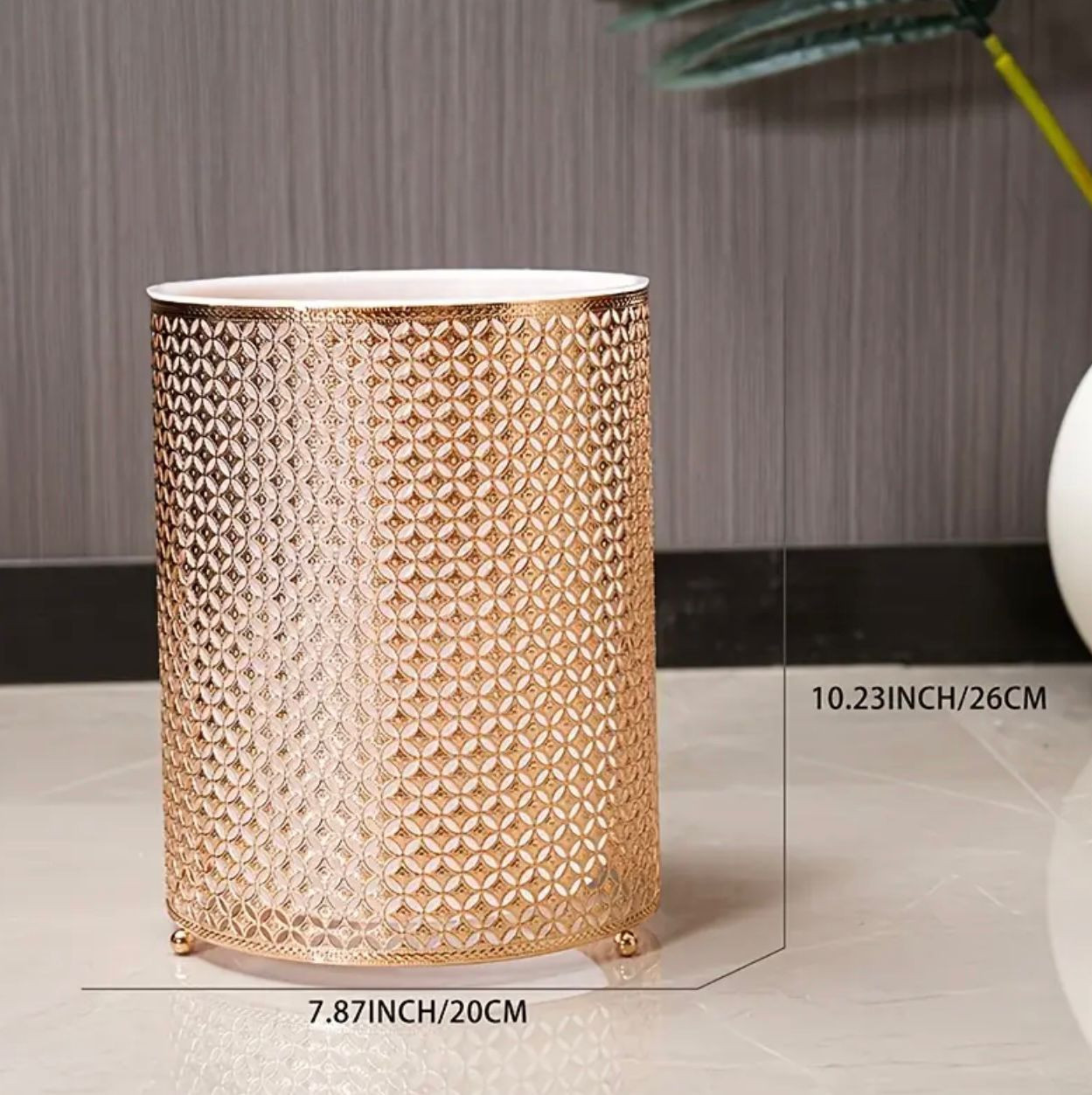 Élégante poubelle en fer forgé doré - Double couche, design creux pour la maison et le bureau - Image 3