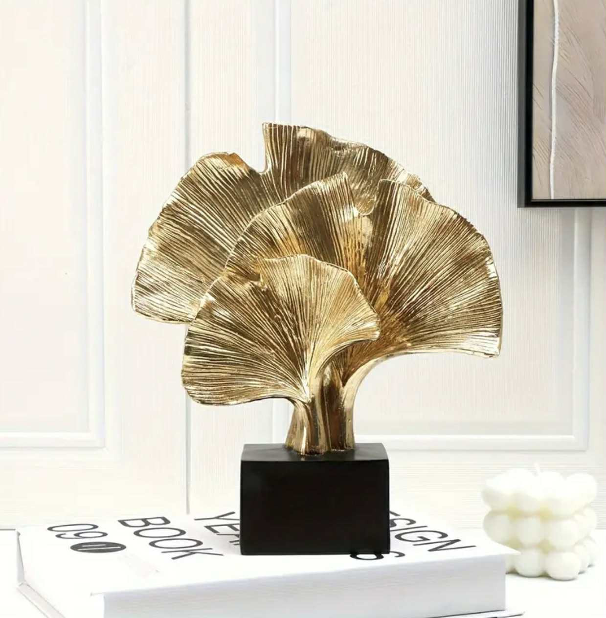 Figurine en résine de feuille de ginkgo – Sculpture abstraite moderne pour décoration intérieure - Image 4