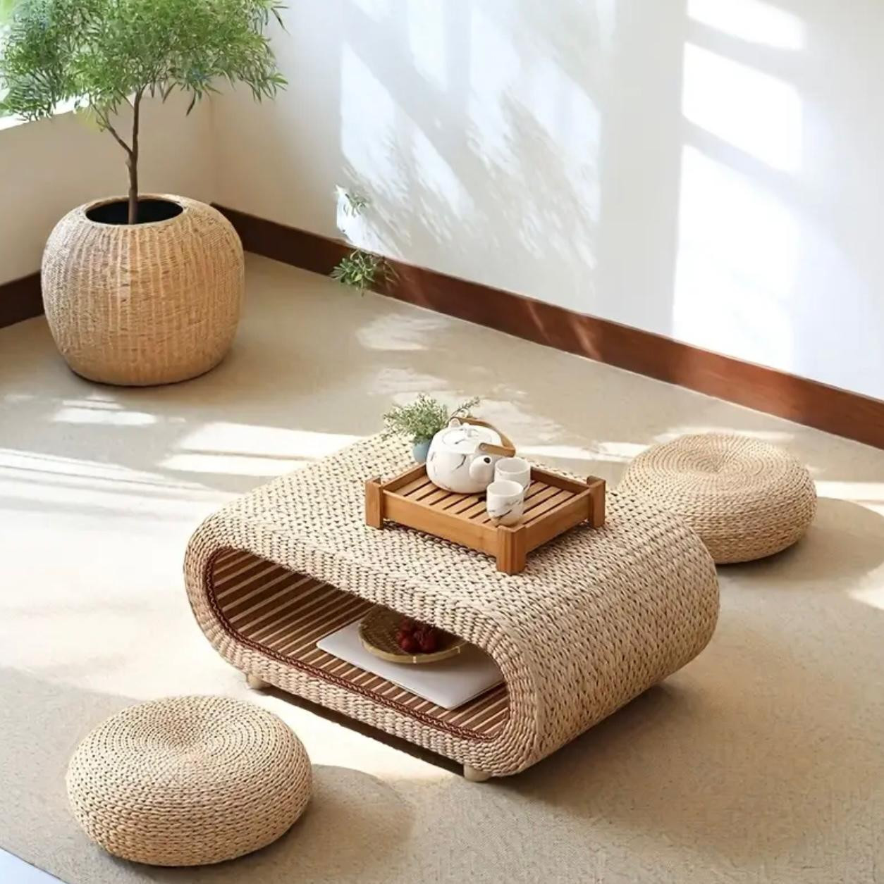 Élégante table basse Tatami jaune d'inspiration japonaise - Image 1