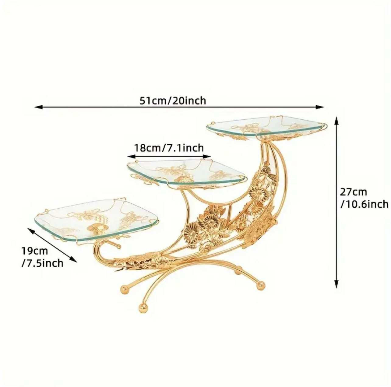 Plateau élégant en forme de lune dorée - Centre de table luxueux en métal et verre pour le salon - Image 2