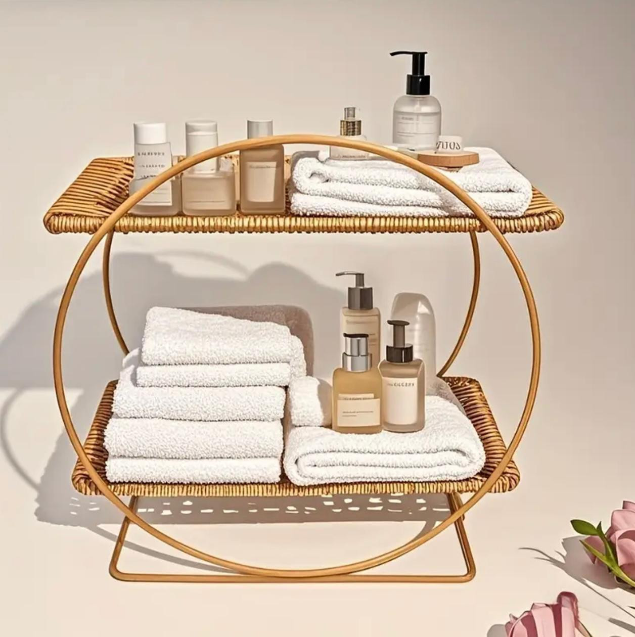 Étagère de rangement de salle de bain en plastique à 2 niveaux de style nordique avec cadre en métal