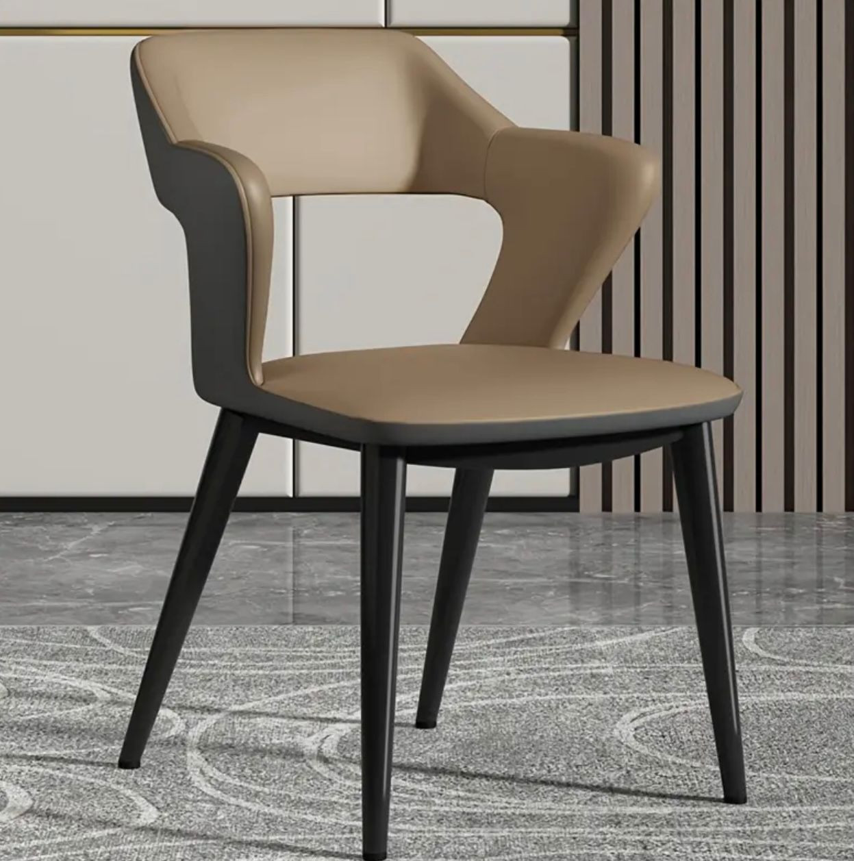 1pc Chaise de salle à manger en cuir d'inspiration française avec coussin en éponge - Image 5