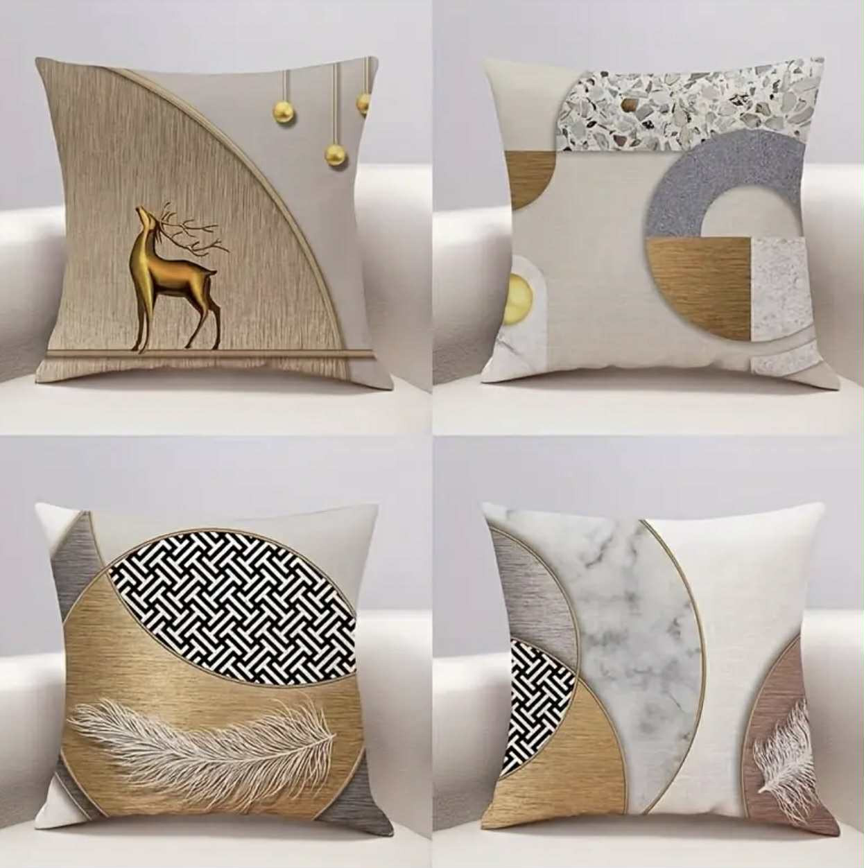 Ensemble de quatre oreillers minimalistes modernes présente des motifs terreux