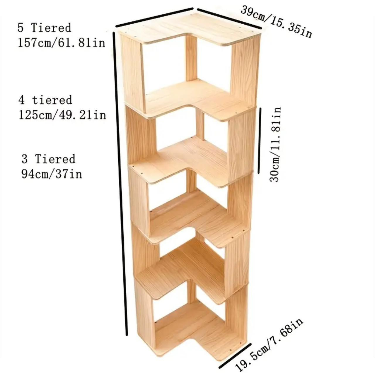 Étagère d'angle en bois massif avec design incliné - Image 4