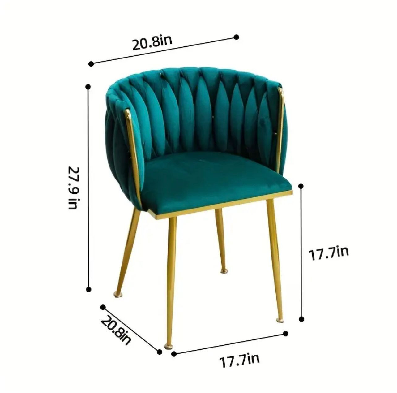 Élégante chaise rembourrée sarcelle avec cadre en métal doré - Image 3