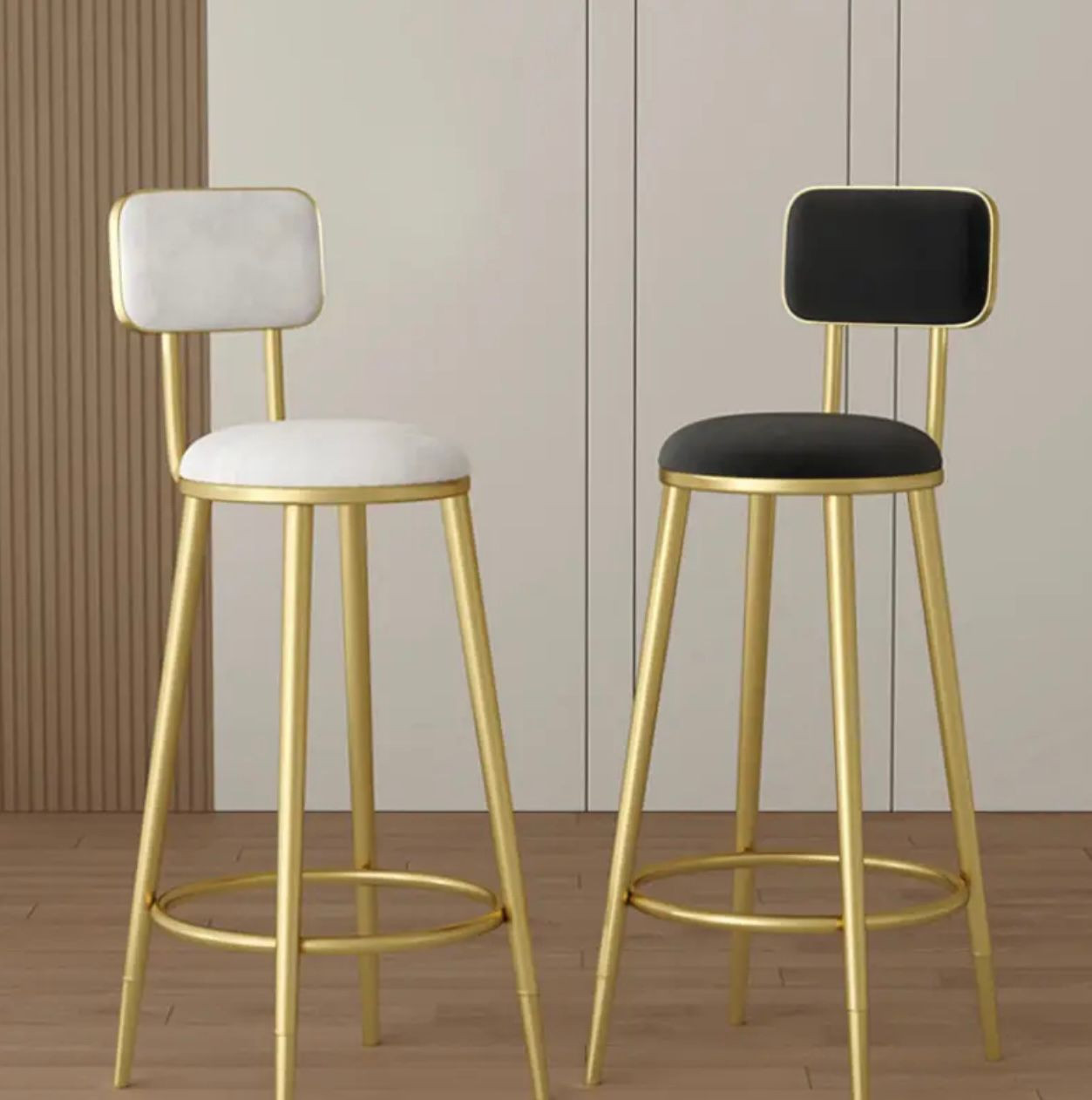 1pc Élégant tabouret de bar en métal doré avec siège rembourré