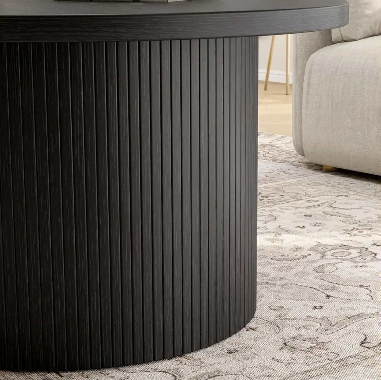 Table basse ronde de 80,01 cm, style tambour, style moderne du milieu du siècle, en bois, noire - Image 3