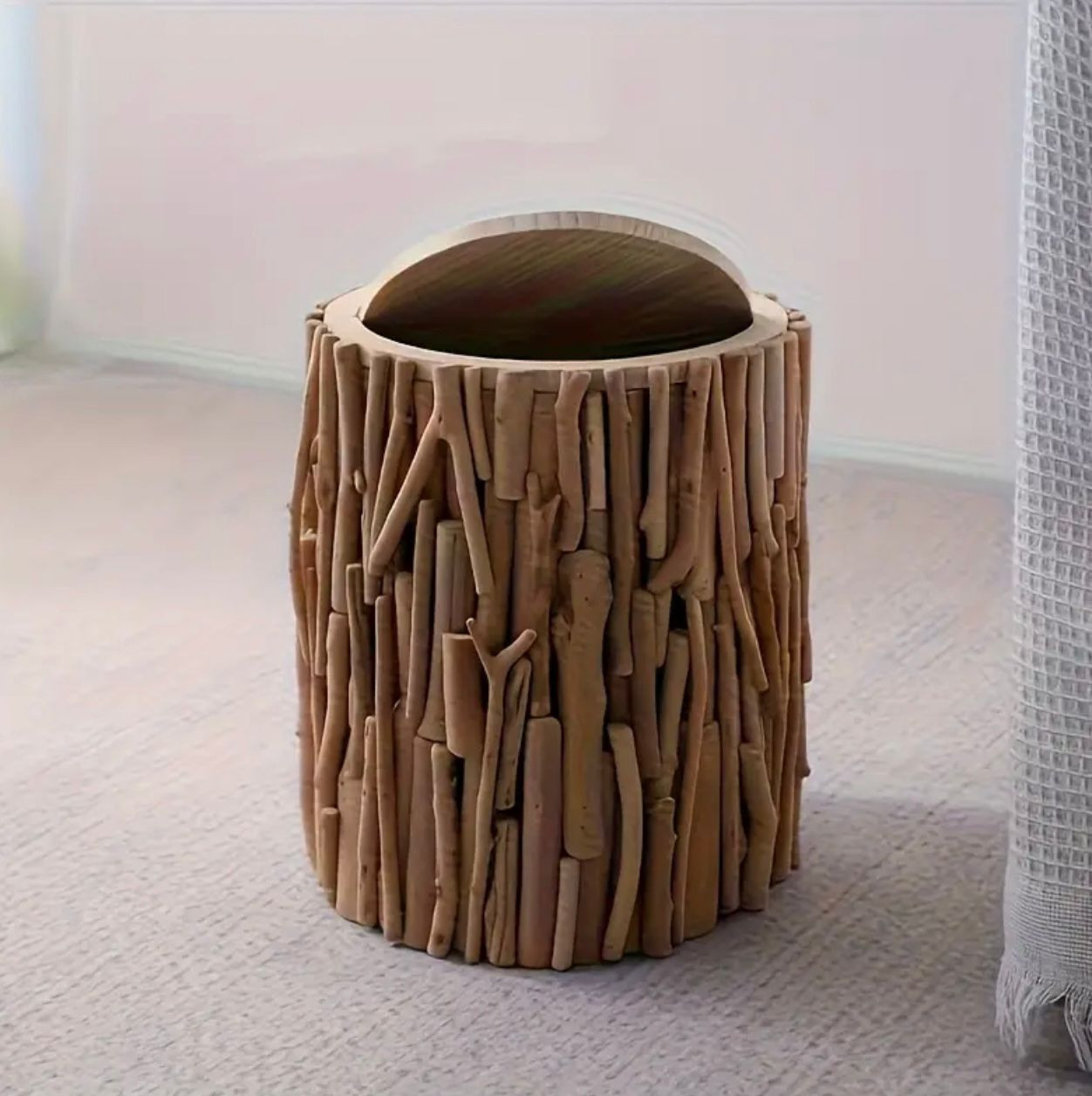 Poubelle en bois fabriquée à la main avec couvercle - Style nordique moderne - Image 5