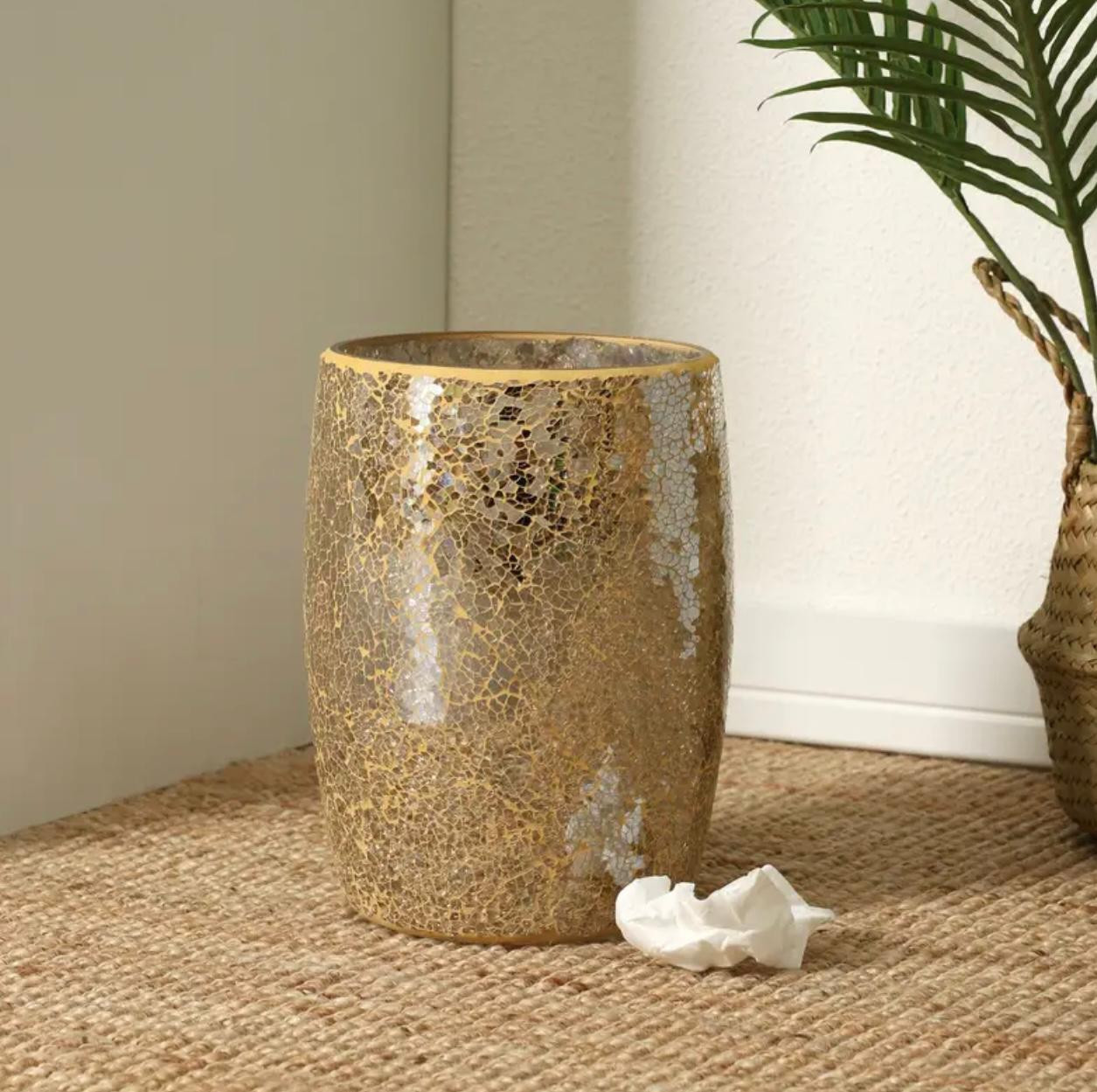 Poubelle de salle de bain en mosaïque de verre chic