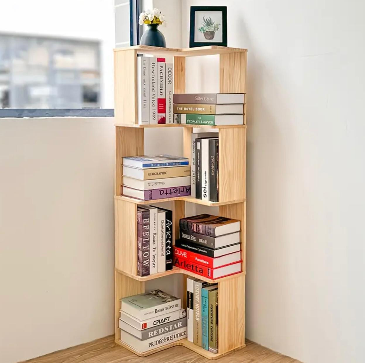 Étagère d'angle en bois massif avec design incliné - Image 1