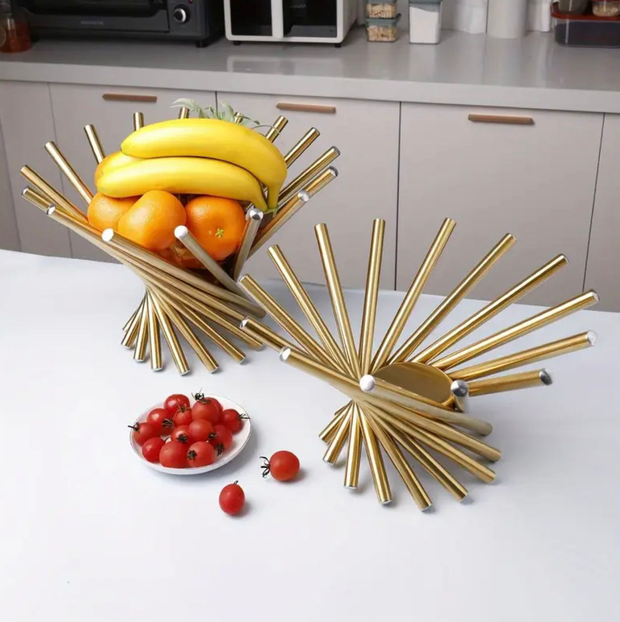 1pc Panier de fruits en acier inoxydable doré créatif de luxe, bol de rangement décoratif pour la décoration - Image 3