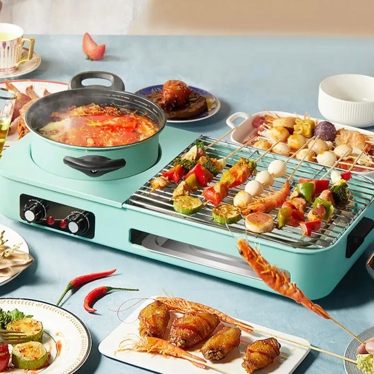 BalaSHOV 2-en-1 Electric Grill & Hot Pot Combo - Poêle antiadhésive de qualité supérieure