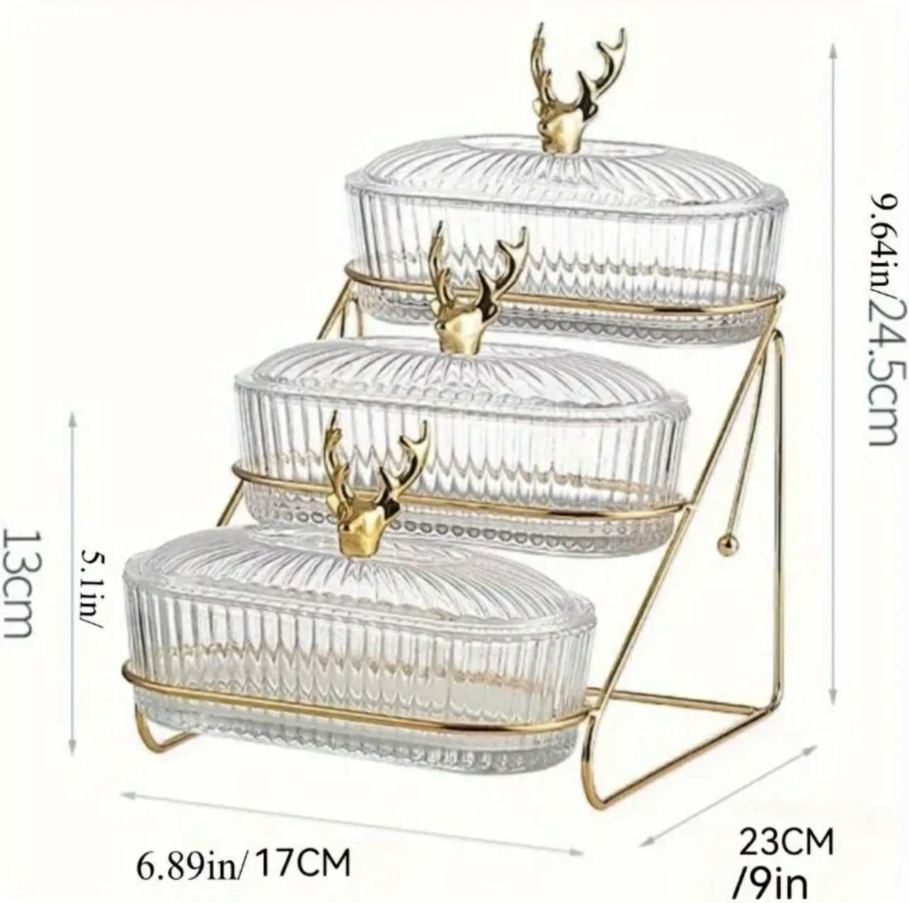 Plateau à fruits et collations élégant à trois niveaux avec couvercle, 13 pièces - Support en fer robuste, design nordique - Image 2