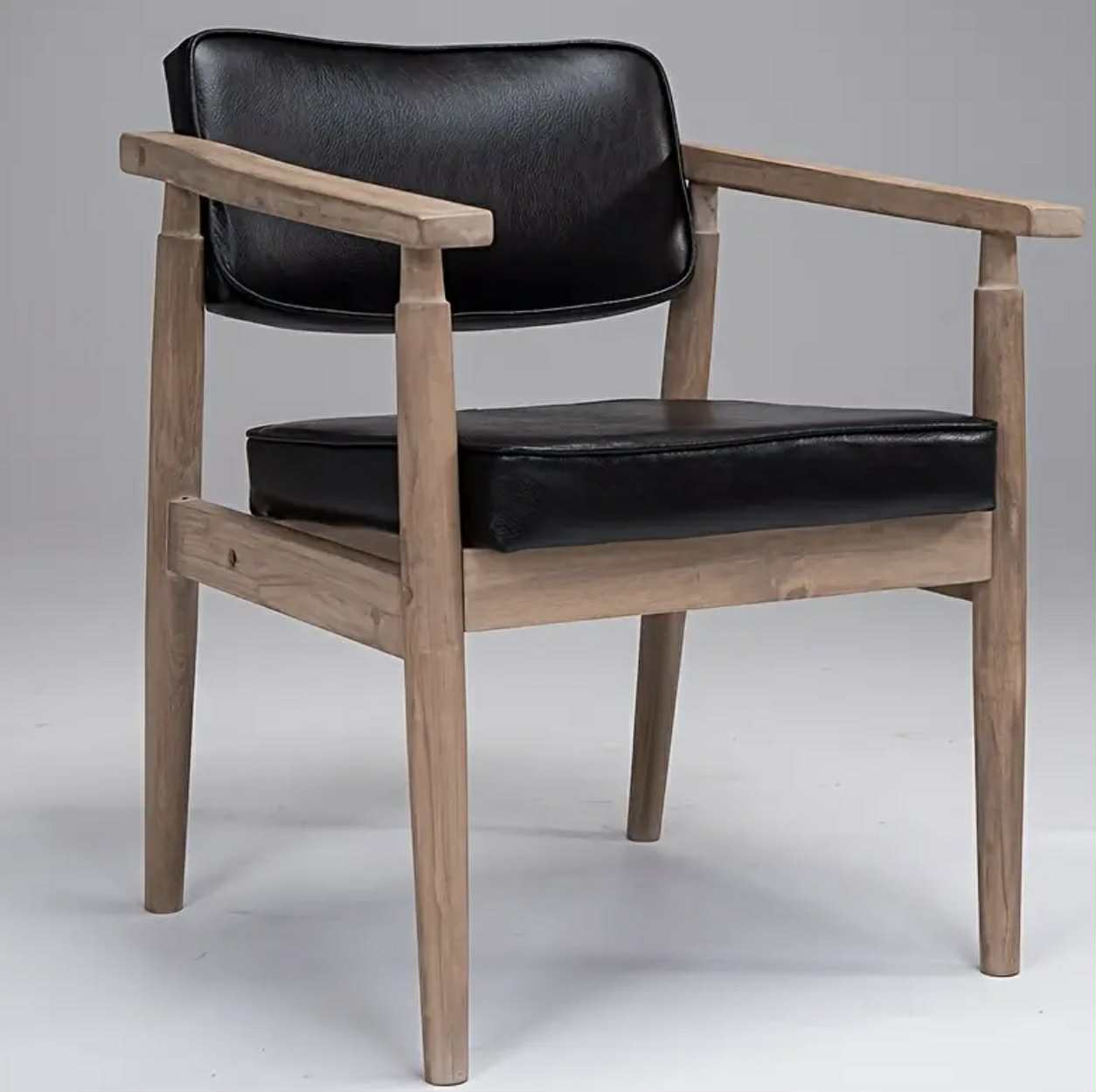Chaise simple en bois massif avec coussin en faux cuir - Design minimaliste moderne, accoudoirs robustes et siège confortable pour le salon, le bureau à domicile ou le coin lecture, chaise en bois, dé