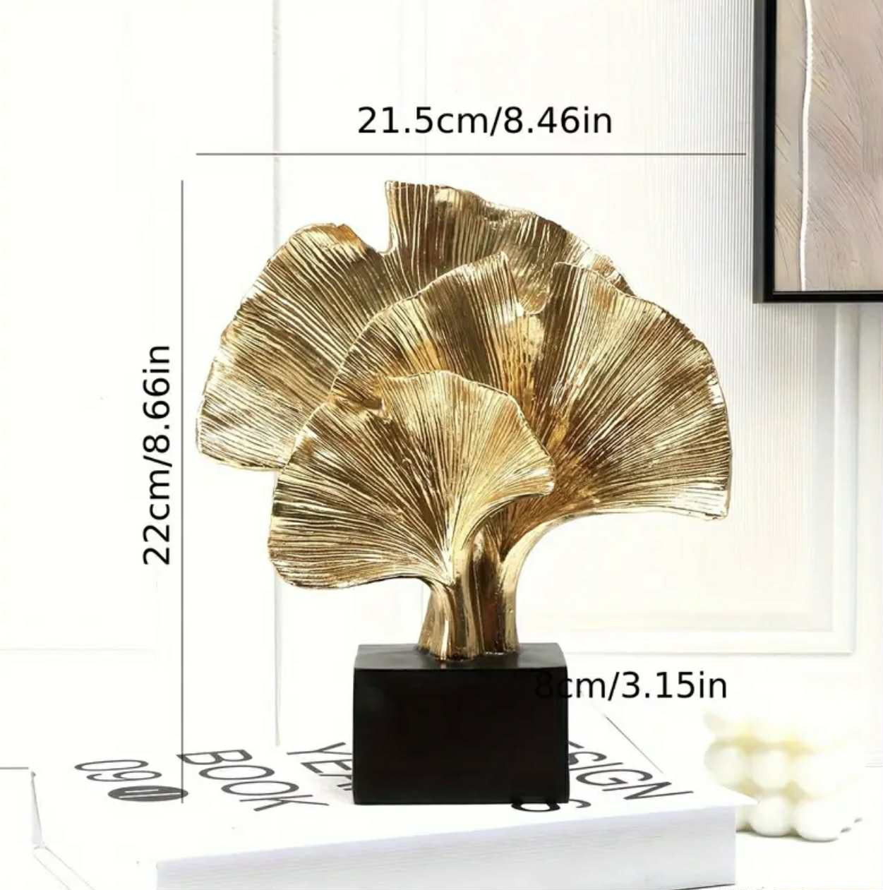 Figurine en résine de feuille de ginkgo – Sculpture abstraite moderne pour décoration intérieure - Image 1