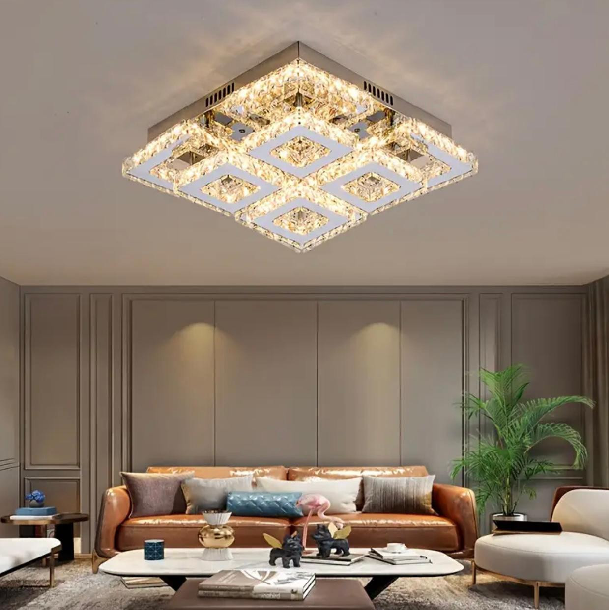 Plafonnier en cristal moderne de luxe simple/double couche LED à trois couleurs dimmable - Image 1