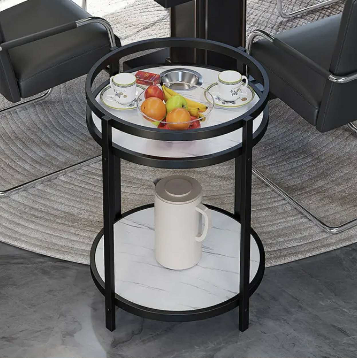 Table d'appoint ronde moderne à deux niveaux avec pieds dorés - Image 2