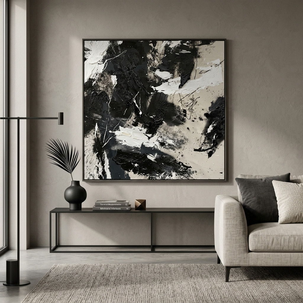 Tableau abstrait noir et blanc