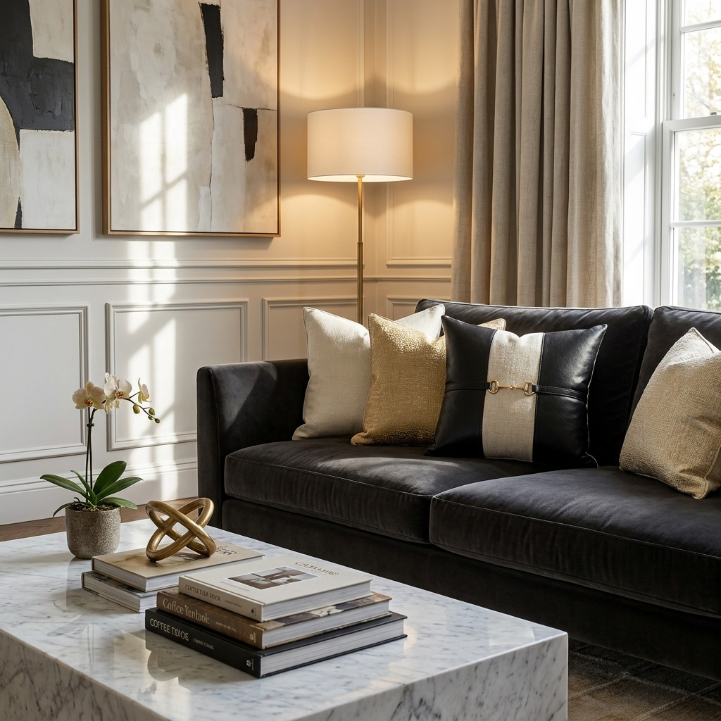 Coussin Luxe Noir & Ivoire