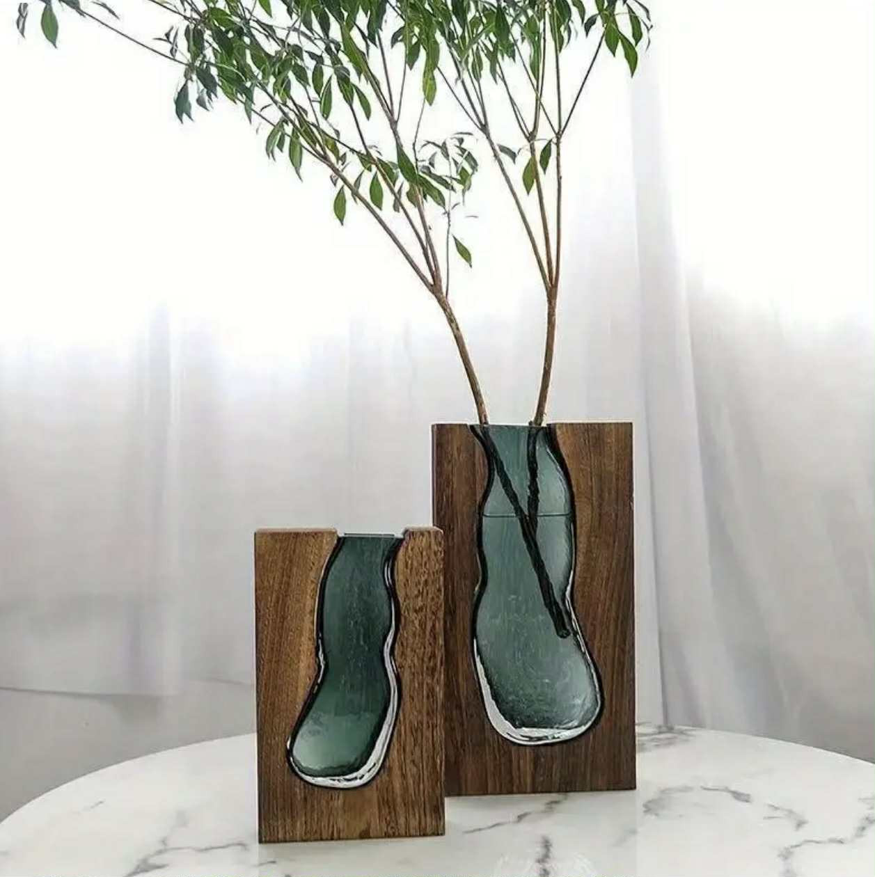 Vase en Verre de Style Chinois Nouveau en Bois Massif, Décoré par des Designers de Maison, Décoration Douce Haut de Gamme
