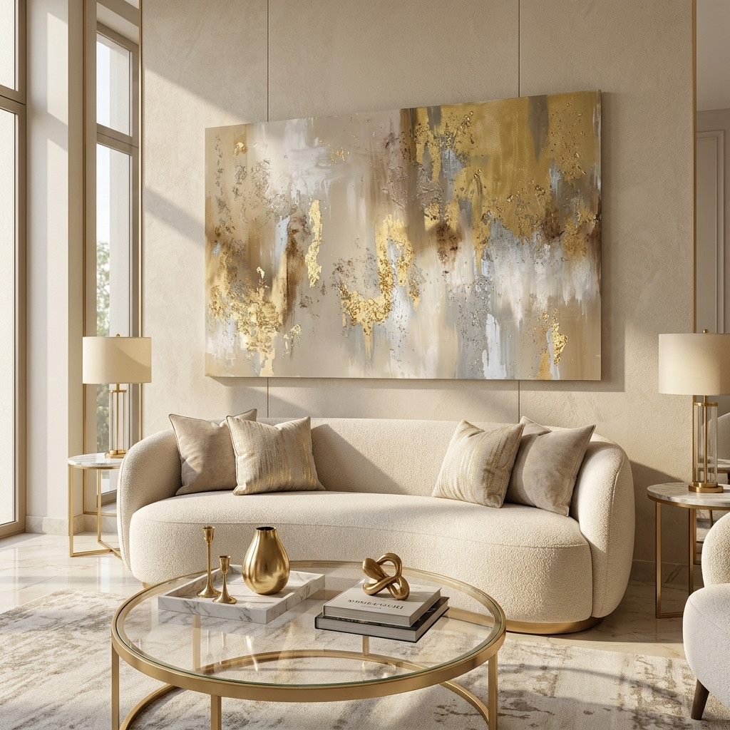 Tableau abstrait beige et doré