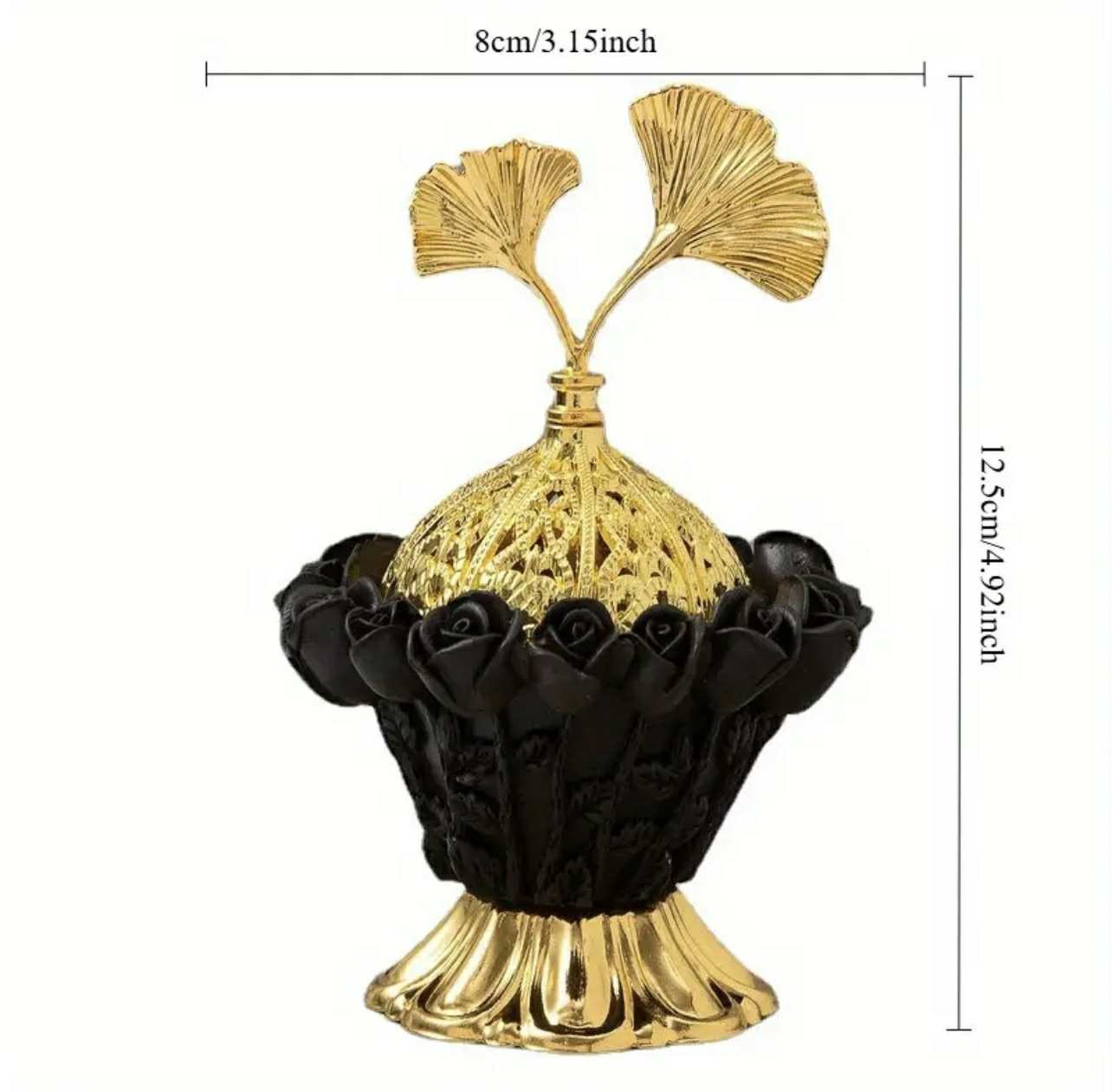 Brûle-encens en dentelle de rose noire de style vintage du Moyen-Orient, une élégante pièce décorative artisanale en métal du Moyen-Orient pour parfumer la maison