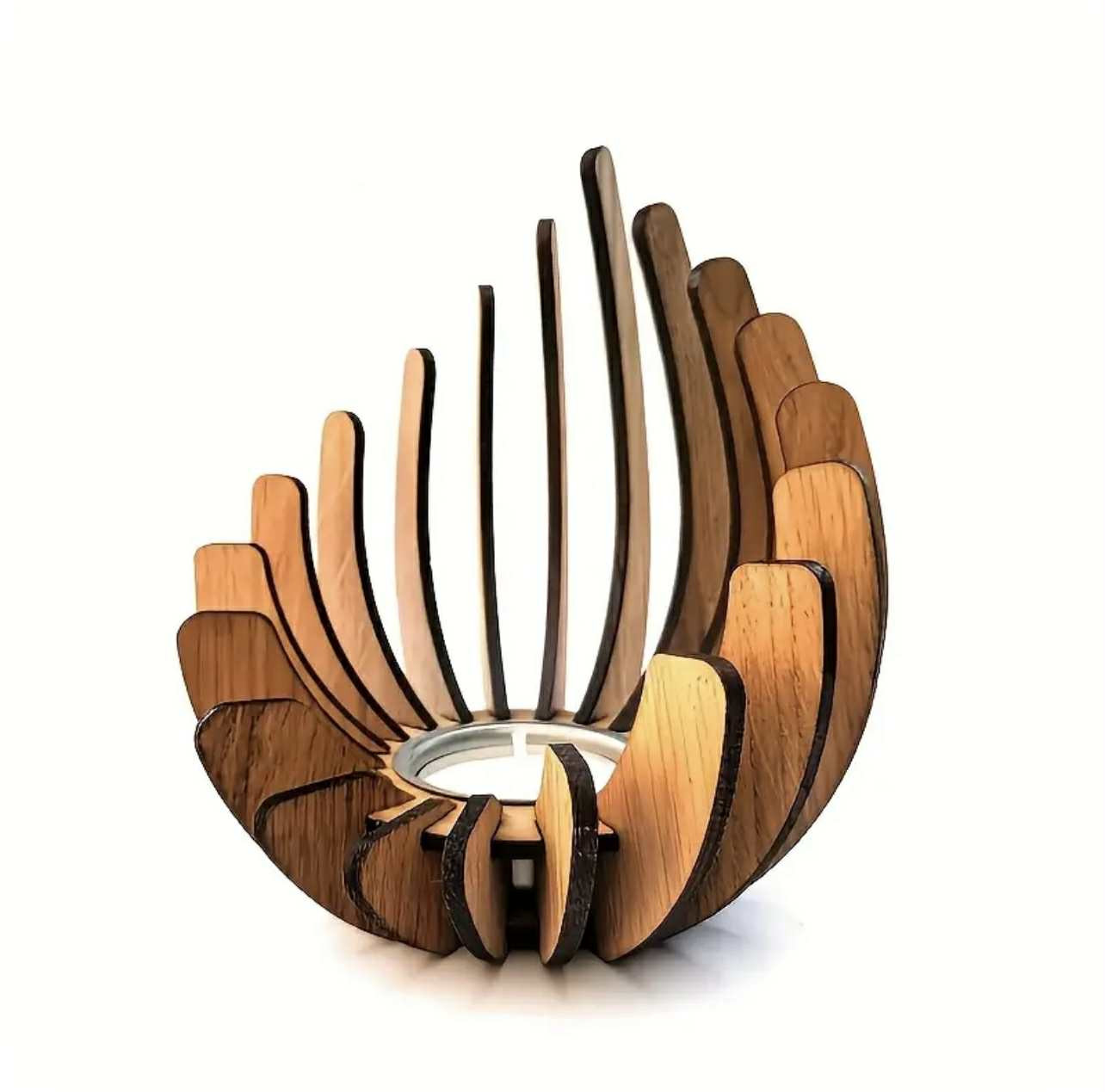 Bougeoir bohème en forme de lotus - Pétales superposés faits main et tunnel central, décoration de table en bois artificiel