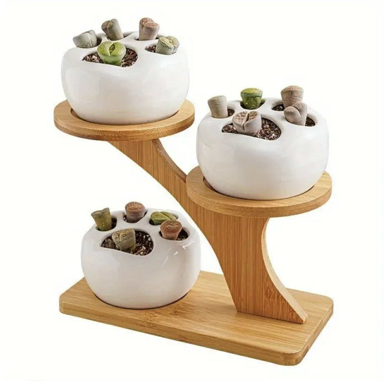 Support à plantes en bambou à 3 niveaux pour plantes grasses et en pot - Image 1