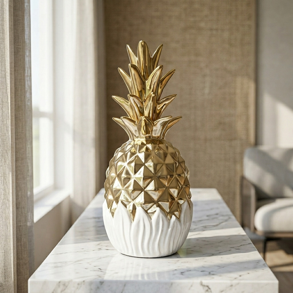 Vase décoratif ananas blanc et doré – Élégance tropicale chic