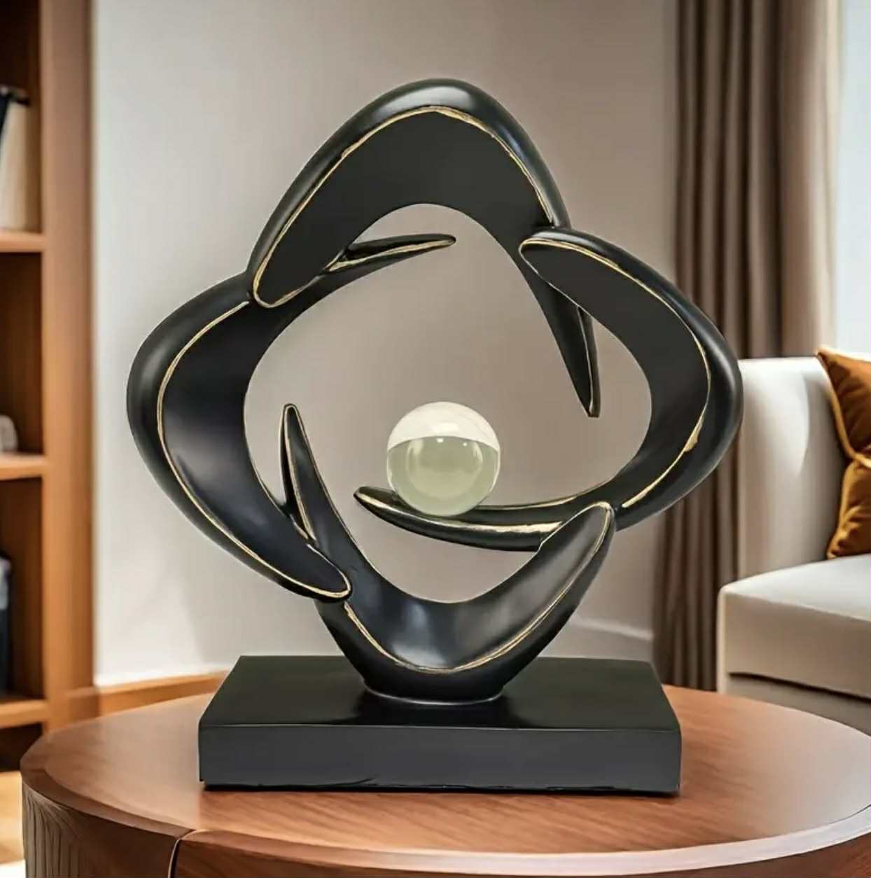 Sculpture d'art en résine de luxe avec finition brillante bleue et dorée – Design abstrait élégant pour salon, armoire à vin, meuble TV ou décoration de bureau