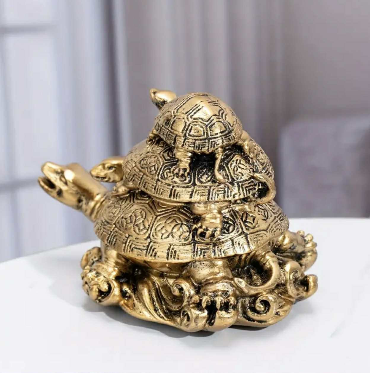1 tortue Feng Shui en résine dorée à trois générations, décoration pour la longévité et la protection - Image 1