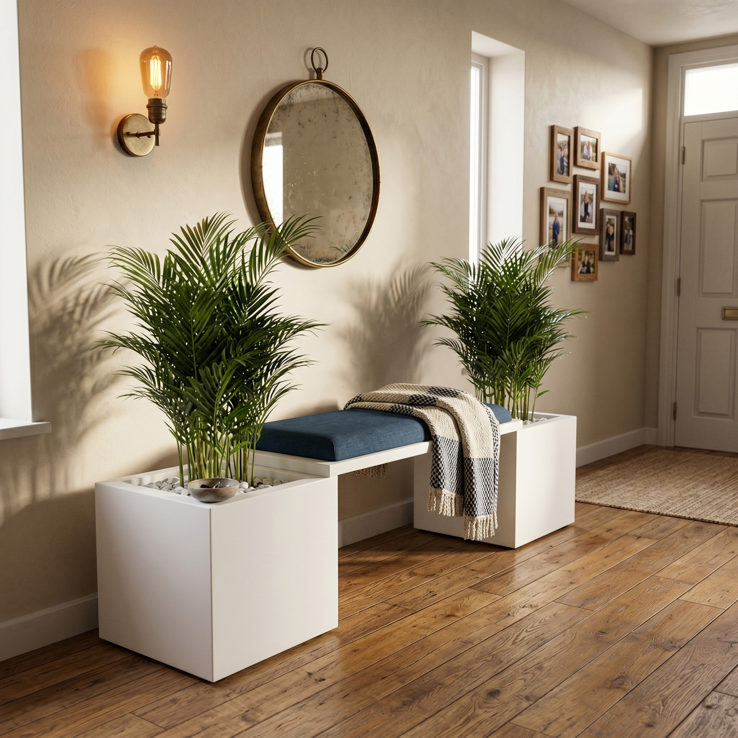 Banc d’accueil moderne avec jardinières intégrées