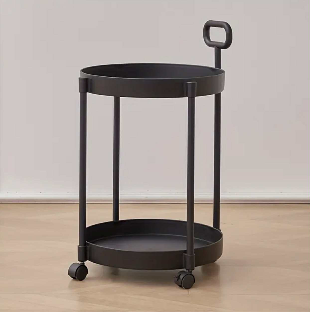 Table basse roulante chic de style crème - Table d'appoint en métal et plastique peu encombrante pour canapé et chambre à coucher