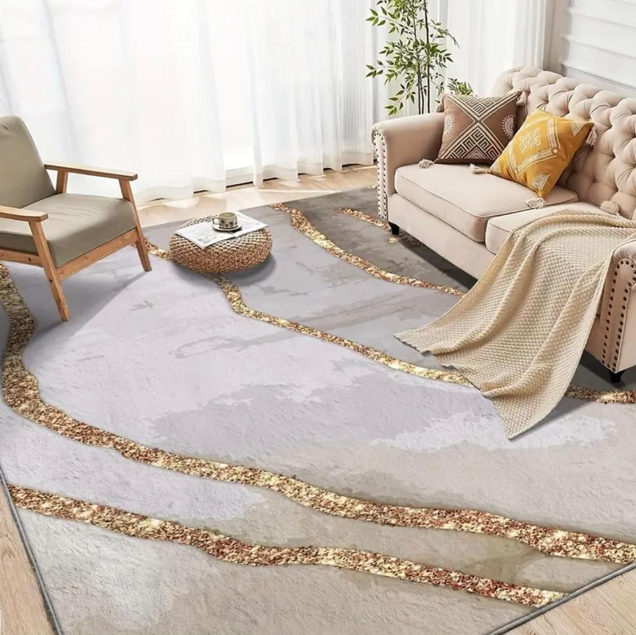 Tapis de velours 850gsm Tapis vintage de luxe minimaliste moderne Lavable en machine Doux Confortable