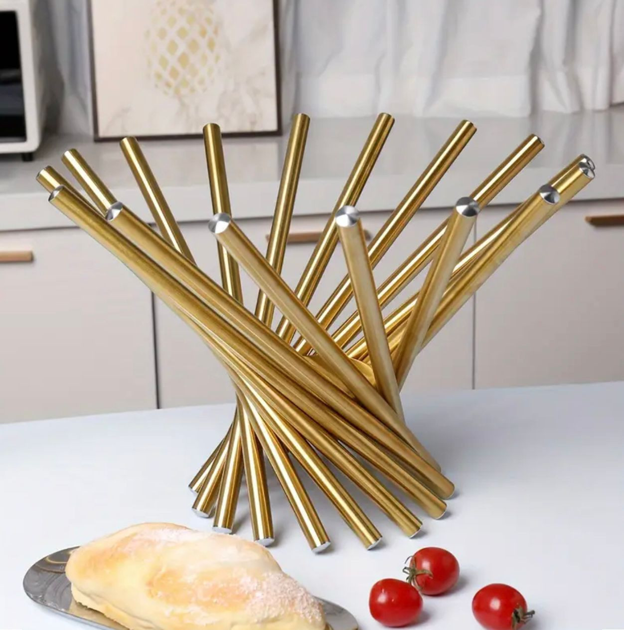 1pc Panier de fruits en acier inoxydable doré créatif de luxe, bol de rangement décoratif pour la décoration - Image 4