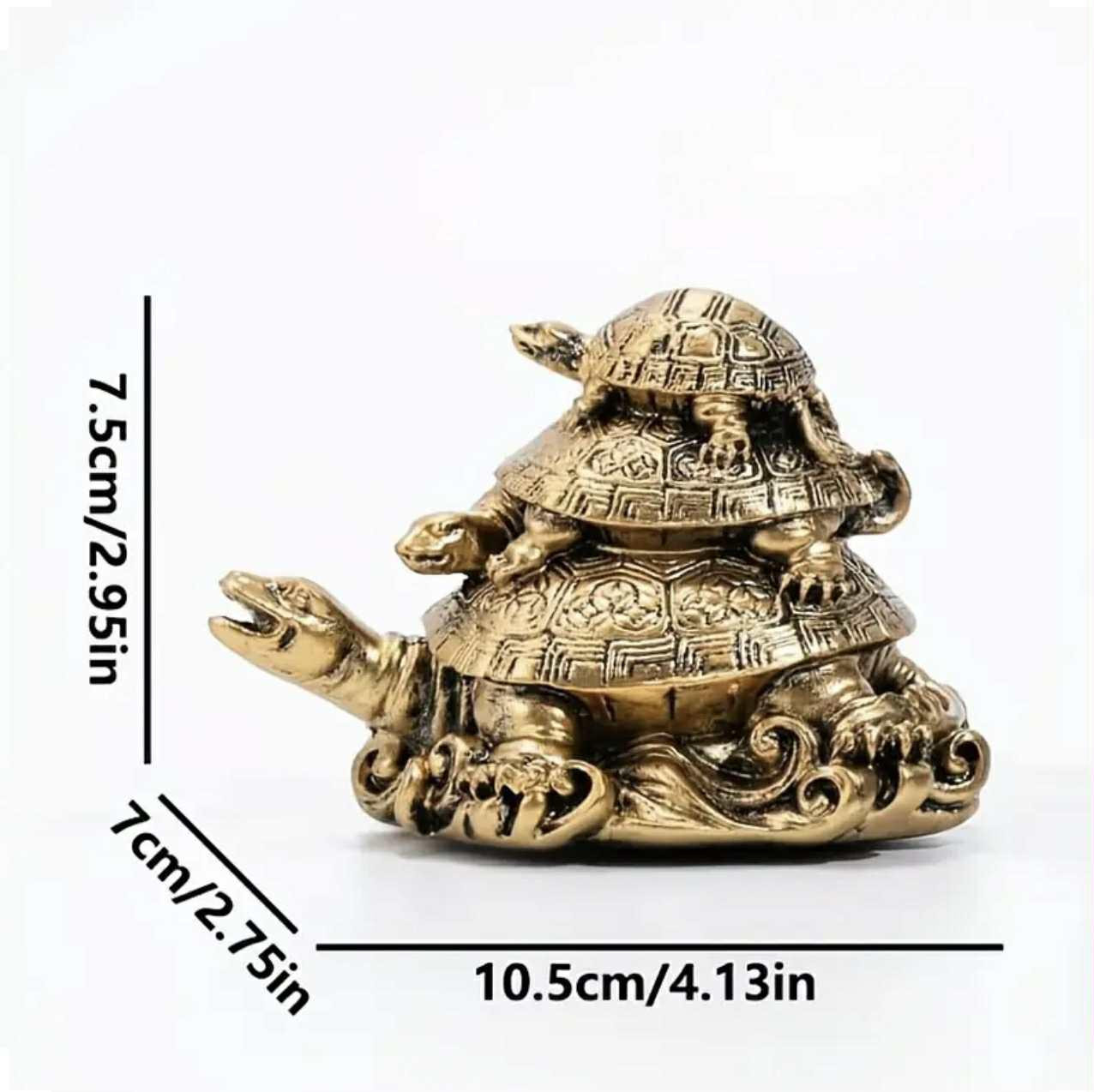 1pc Décoration Feng Shui de tortue de trois générations en résine dorée pour la longévité et la protection - Image 4