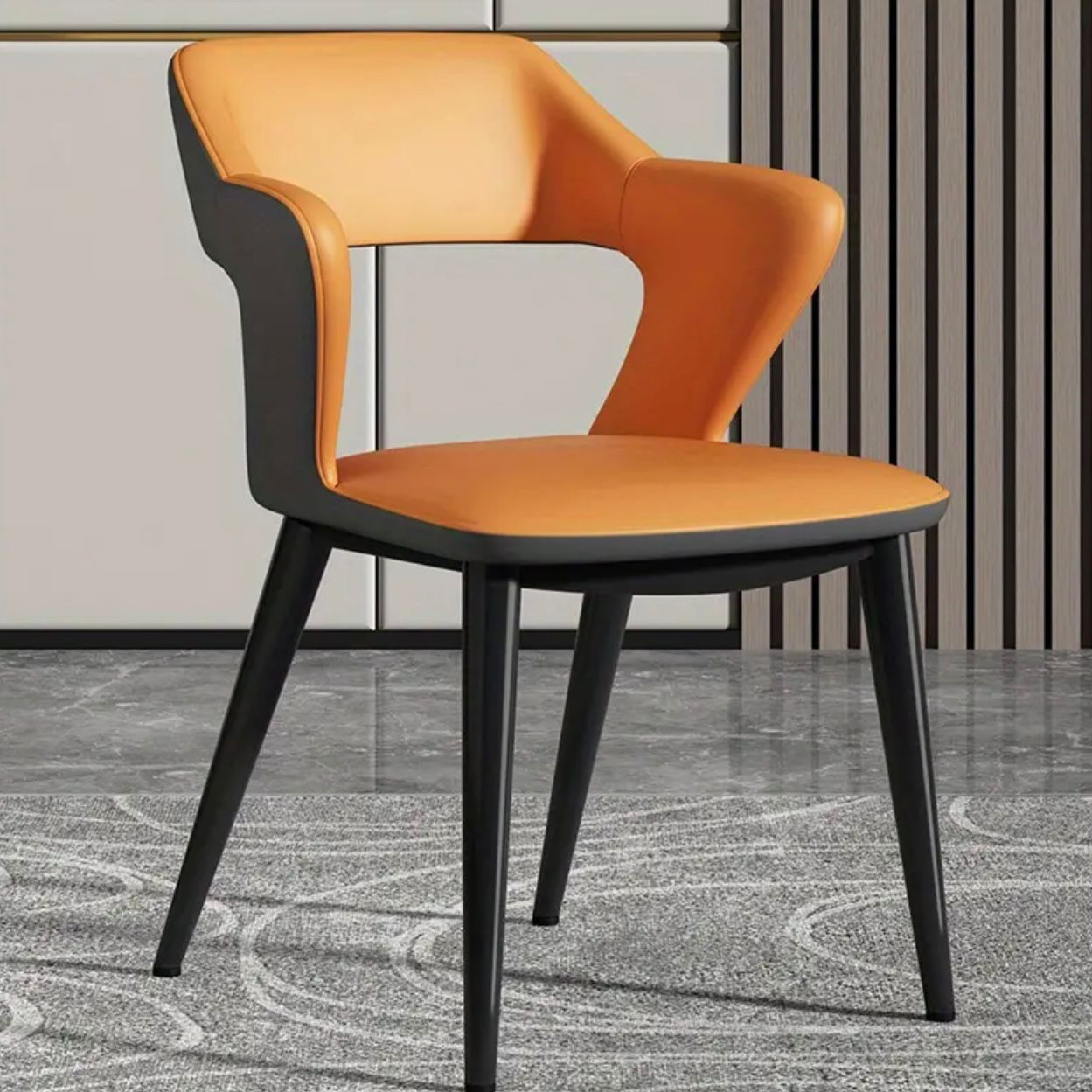 1pc Chaise de salle à manger en cuir d'inspiration française avec coussin en éponge - Image 4