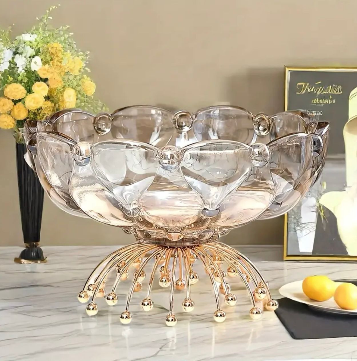 Bol de service élégant en verre pour bonbons et noix - Design géométrique fabriqué à la main pour la table basse du salon