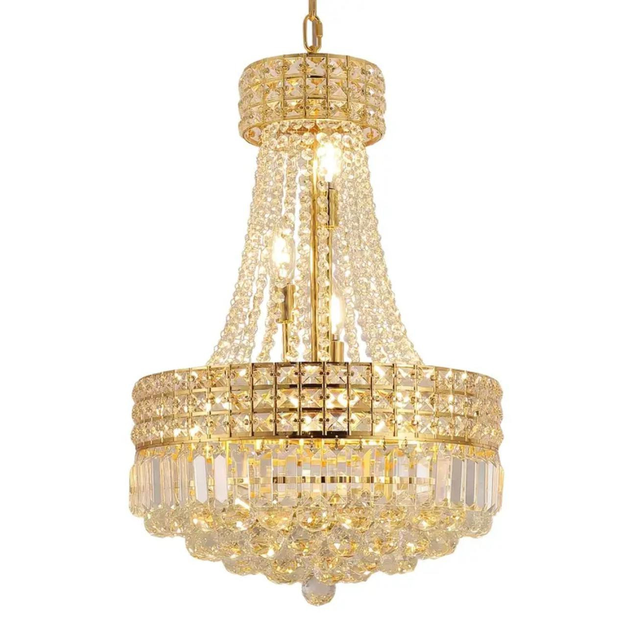 Lustre en cristal de luxe - Style impérial moderne avec gouttelettes en cristal K9, grand luminaire de plafond aux tons dorés - Image 2