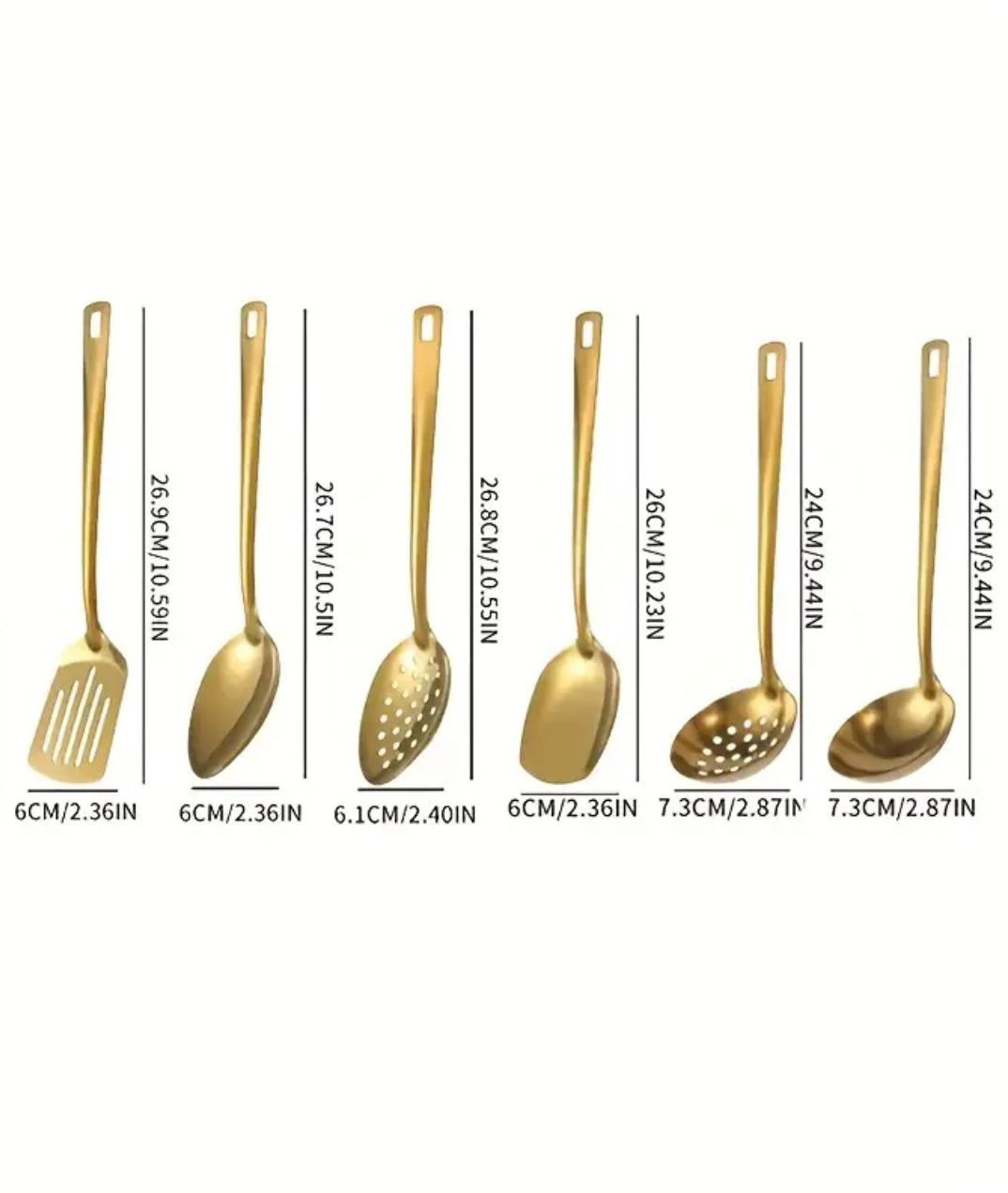 Ensemble d'ustensiles de cuisine plaqués or en acier inoxydable de style coréen de 6 pièces : louche de cuisson essentielle, cuillère à passoire et spatule à frire pour un usage domestique - Image 3