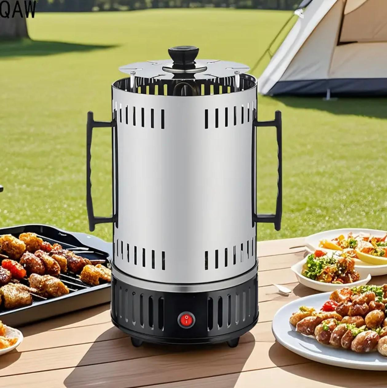 QAW Electric Skewer Grill - Barbecue rotatif automatique avec design à 3 broches, 220-240V